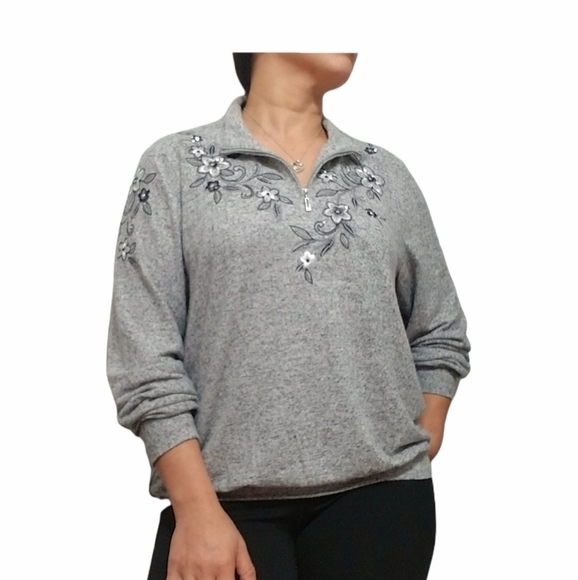 Alfred Dunner Knit Top Women's, Size M,Mock Neck , Color gray - Picture 1 of 10